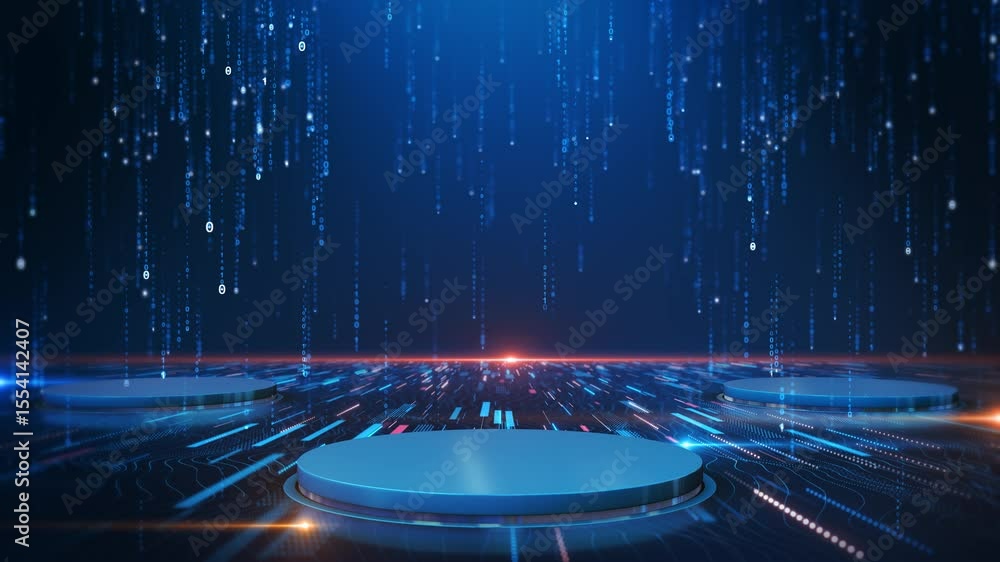 Poster podium 3d light hud circle interfaces. hi tech platform stage product scene background 3d podium dar