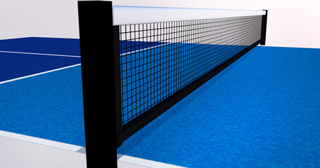Pickleball close-up net court on blue green daily activity