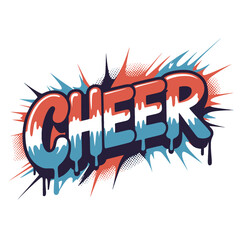 Naklejka premium Cheer text with red blue splash design, Bold 