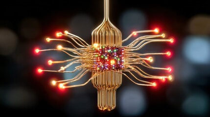 Golden chip with glowing connections