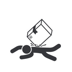Isolated warning sign of falling cardboard boxes, reminding workers to stay alert and follow warehouse safety instructions and precautions