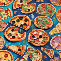 Gouache Painted Pizza Collages