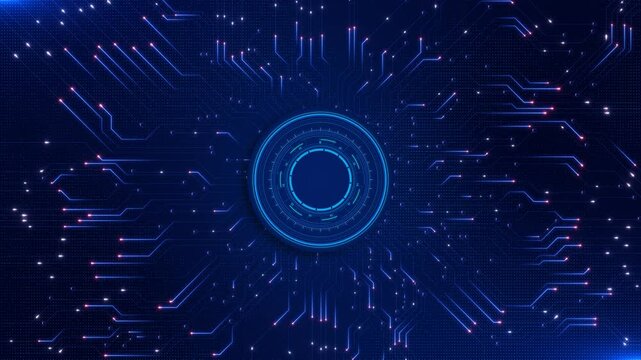 Futuristic AI artificial intelligence data mining circuit board electronic deep learning Computer chip technology. Motherboard. Futuristic AI Microchip Connecting with a PCB and Powering Entire System