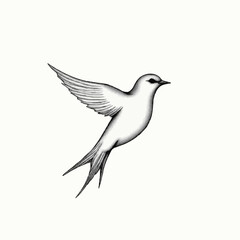 Fototapeta premium a graceful swallow in flight, showcasing its sleek wings, delicate tail feathers, and minimalist design. Ideal for nature enthusiasts, the high-quality illustration captures subtle motion,