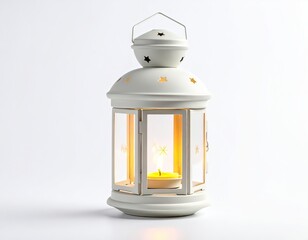 Decorative Lantern with Candle Light on White