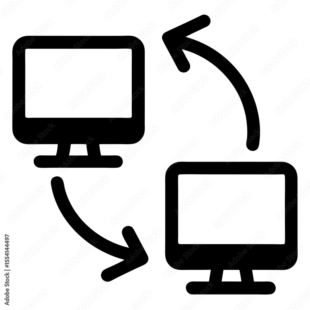 Poster black icon two computer monitors data transfer arrows