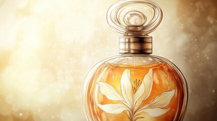 Detailed illustration of a perfume bottle with a flower design.