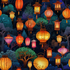Collage Style Forest of Lanterns with Projection Mapping