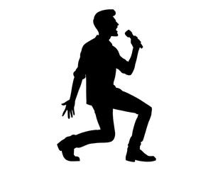 Silhouette of male singer singing, isolated icon on white background.	