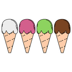 Ice cream bundle with four various flavor including chocolate, matcha, vanilla and strawberry with it's crunch delicious cone. 