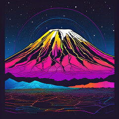 Neon Palette Style Orthographic Drawing of Mount Kilimanjaro
