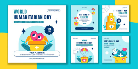 Flat Cartoon Illustration for World Humanitarian Day Social Media Post Template