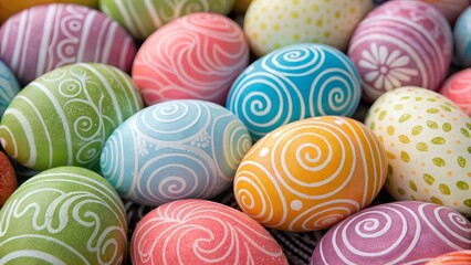 Colorful easter eggs background. Suitable for marketing or business purposes. Panoramic banner with place for text