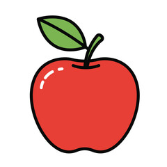 Red apple vector illustration with a fresh green leaf, isolated on white, symbolizing healthy, natural fruit