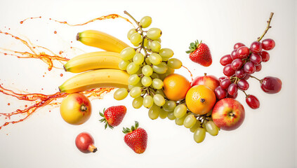 banana fruit splash green grapes red grapes apple and banana combo fresh strawberries citrus fruits orange and apple juicy banana bunch fruit mix splash pomegranate fruit vibrant fruit 