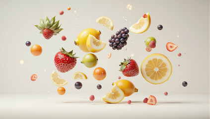 fruit splash strawberry and orange citrus juice juicy fruits fresh fruit motion lemon slice orange slice strawberry close-up fresh fruit background fruit with juice orange juice splash