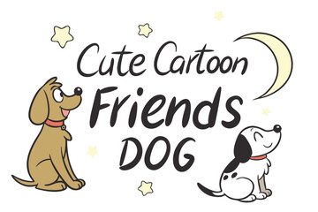 Naklejka premium Cute cartoon dog with whimsical handwritten elements and colorful accents