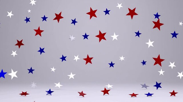Vibrant red, white, and blue stars midair rotation creating dynamic spiral patterns