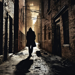 Static Pose in a Noir Alleyway: Digital Collage Art