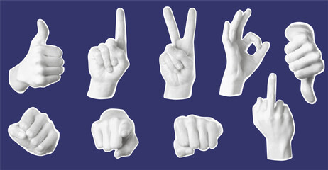 hands with different gesture.  set of hands with halftone effect.  Collage halftone elements for web, social media, banner and poster. Easy editable. 