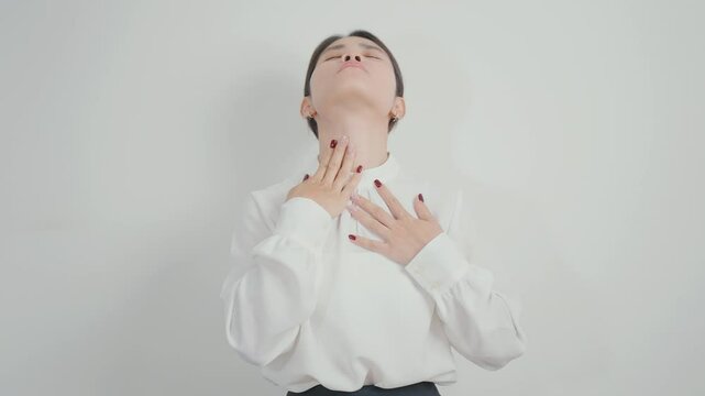 Gastroesophageal Reflux Disease or GERD, Acid reflux disease, Gastro Oesophageal or GORD and Dyspepsia concept. Business woman having Stomach ache and Esophageal pain due to Digestion system problem