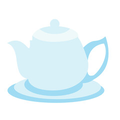 Blue teapot and cup on saucer in flat style, ideal for illustrating Iftar, tea time, or Islamic cultural hospitality concepts.