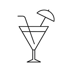 Minimalist Martini Illustration Classic Cocktail with Straw and Umbrella for Summer Drink Designs and Bar or Restaurant Menus