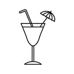 Minimalist Line Art of a Refreshing Cocktail with Straw and Umbrella, Ideal for Summer Drinks and Bar Promotion