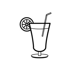 Stylized Cocktail Illustration A Refreshing Drink with Citrus and Straw Elegant Presentation Depicted in a Minimalist Black and White Design
