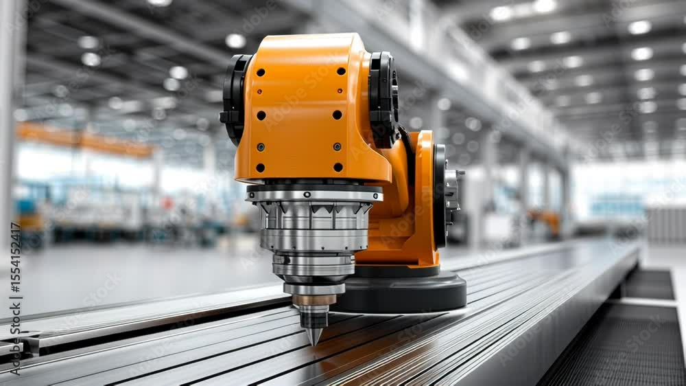 Poster industrial robot arm at work: a cutting-edge, robotic arm meticulously performs tasks within a state