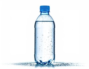 Water Bottle on Wet Surface Isolated on White