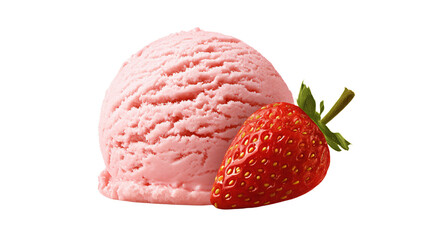 a strawberry and a scoop of ice cream