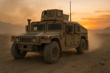 Fototapeta premium Humvee Sunset Desert