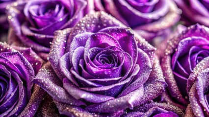 Close-up of purple roses covered in glitter