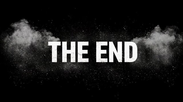 The end is a black and white image of a cloud of smoke with the word end written in white