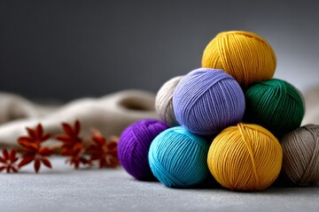 Colorful Pastel Wool Yarn Balls Scattered on Soft Background