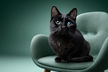 Surreal Cat with Galaxy Eyes Sitting on Levitating Chair