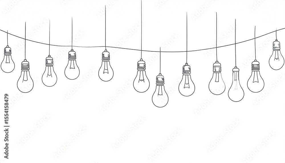 Aufkleber a string of simple line-drawn lightbulbs hangs in a gentle curve against a white background, suggest
