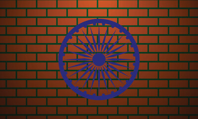 Ashoka Chakra Wheel Emblem on Brick Wall, Celebrating Indian Pride.