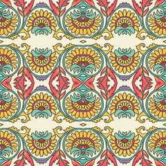 Vibrant Floral Ornamental Design with Repeating Symmetric Pattern
