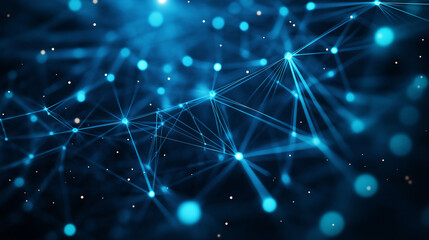Abstract digital network, interconnected glowing blue nodes and lines, neural network. Ai generated image