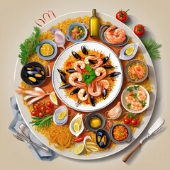Isometric Style Section Drawing of Paella: A Detailed Illustration
