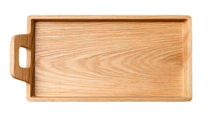 a wooden tray with handles on a white background
