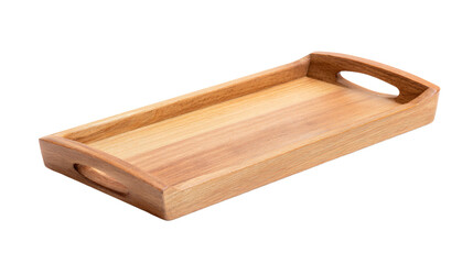 a wooden tray with handles on a white background
