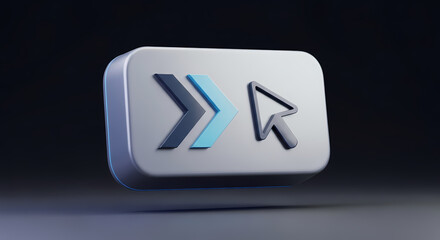 Sleek metallic button featuring arrow and cursor icons, signifying digital navigation or progress.