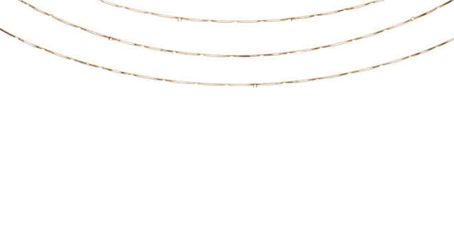 Three delicate gold string lights isolated PNG with Transparent Background