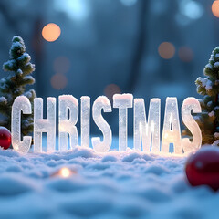 3D Holiday Word in Glass with Decorations

