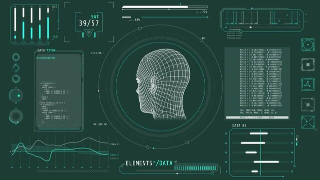 Animated high-tech interface design with recognition data processing - Powered by Adobe