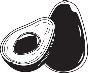 avocado--black-and-white--digital-illustration