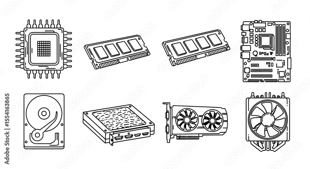 Poster illustration showcasing various computer components including cpu ram motherboard and gpu elements o